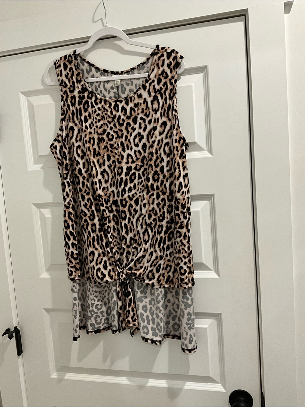 Cato Leopard Print Tie-Front Sleeveless Blouse - Tan Black